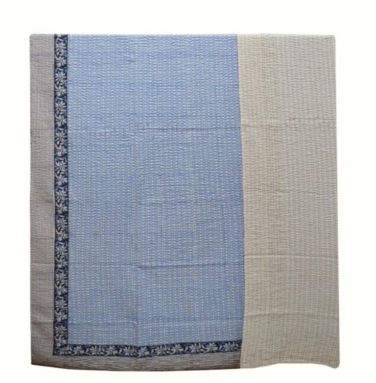 Indian Handmade Kantha Quilt Bedspread Reversible Blanket Polka Dot Print Throw - Image 4 of 4
