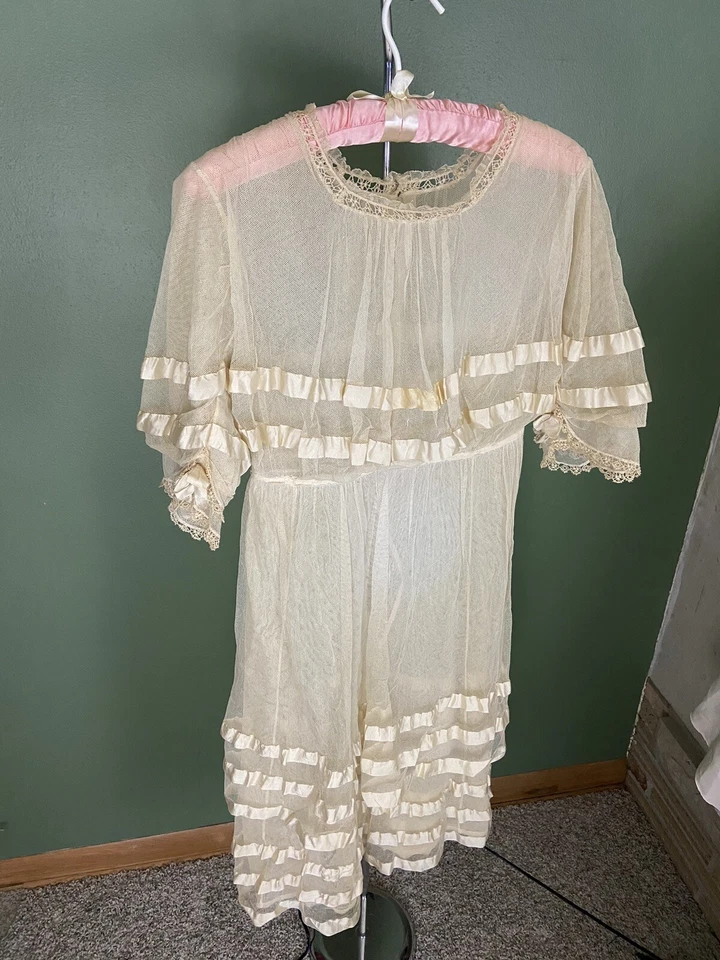 Antiguo Vestido de Día de Césped Transparente Encaje Boda Años 20’s Eduardiano Niveles Tea Cottage Core Foto 4 de 4