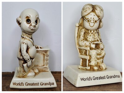 Vintage Russ Berrie & Co. Sillisculpts World's Greatest Grandparents Figurines