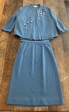 Vintage 60s Wool 3 Piece Skirt Set Blue  size 12  