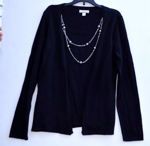 Elegant Croft & Barrow Black Top With Silver Beads & Chain accent Size Small - Picture 2 of 7