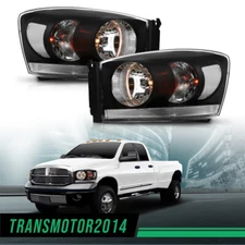 Fit For 2006-2009 Dodge Ram 1500 2500 3500 Headlights Black Clear Headlamp Pair