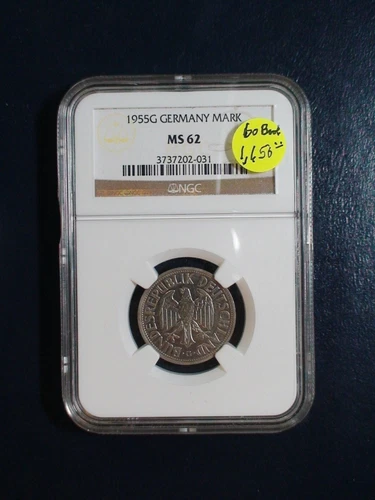 1955G GERMANY ONE MARK NGC MS62 SILVER 1M Coin PRICED TO SELL QUICKLY!
