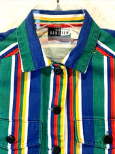 VINTAGE 80S RARE HANG TEN CANVAS 2 PIECE SHIRT SHORT SET STRIPE COLOR BLOCK