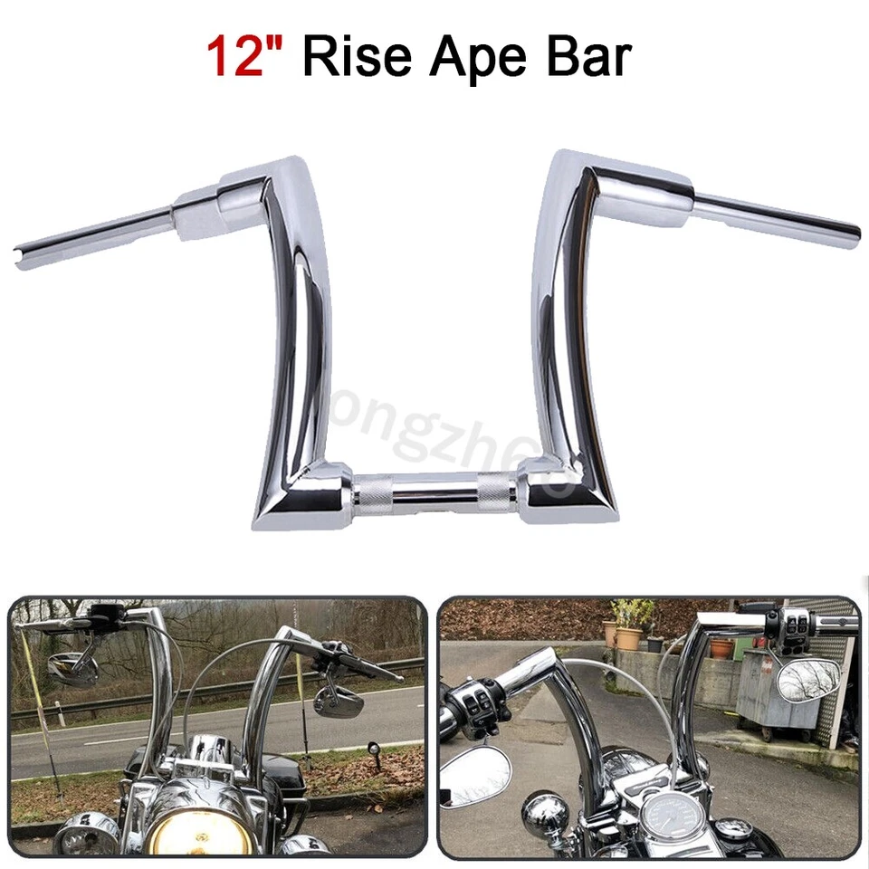 12" Rise 2" Ape Hanger Handlebar For Harley Dyna Fatboy Softail Sportster 72 48 - Image 2 of 4