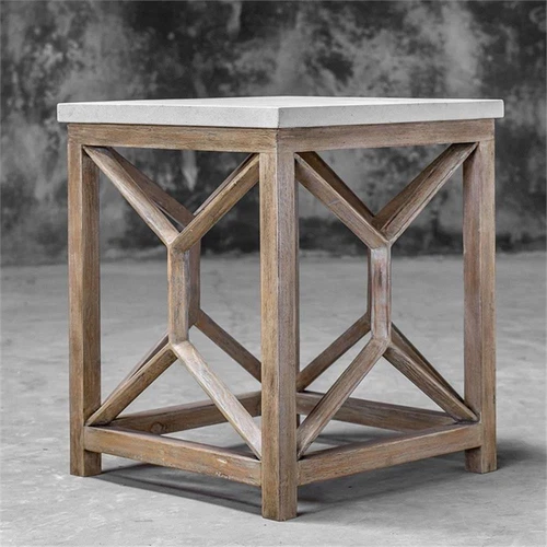 Uttermost Catali 22" Square Wood and Stone Top End Table in Ivory and Oatmeal - Picture 6 of 10