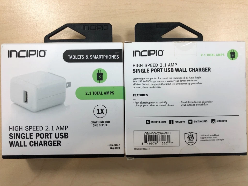 INCIPIO High-Speed 2.1 AMP Single Port USB Home Charger - Image 2 of 2