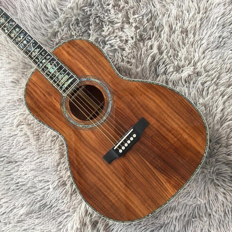 00045 Guitarra Acústica Koa Completo Ébano Diapasón Guitarra Abulón Incrustación Clásica Foto 3 de 4