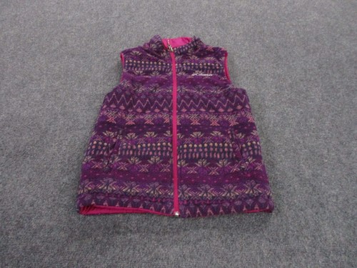 Columbia Vest Jacket Girls M 10 12 Purple Puffer Aztec Fleece Reversible Youth - Picture 2 of 13