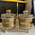 Vintage Mid Century Condiment Set With Caddy By Jeanette Glass 1950's F