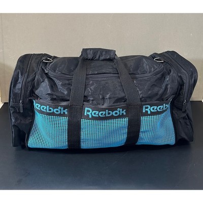 Reebok Duffel Bag Black Teal Mesh Logo Gym Sports Travel Weekend Bag Large