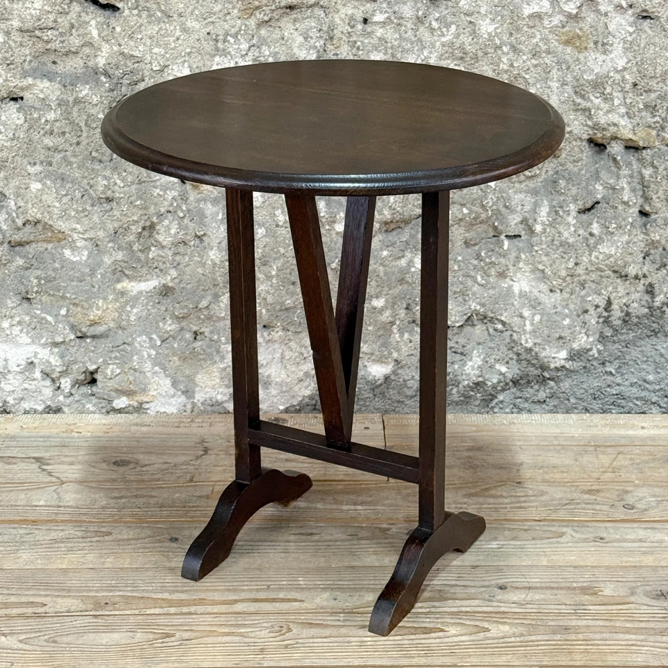 Ancien Petite Table Ronde de Vigneron Guéridon Table d'Appoint Pliante D. 43 cm - Photo 2/4