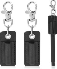 2PCS Black Lanyard Pen Holder, Anti-Lost Leather Keychain Pen Clip Portable Neck