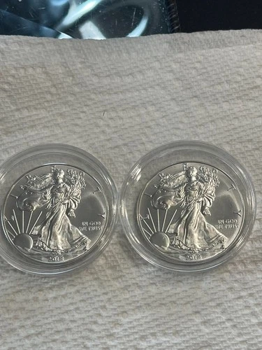 TWO 2014 WALKING LIBERTY AMERICAN EAGLE .999 FINE SILVER DOLLAR COIN 1oz. $1 USA
