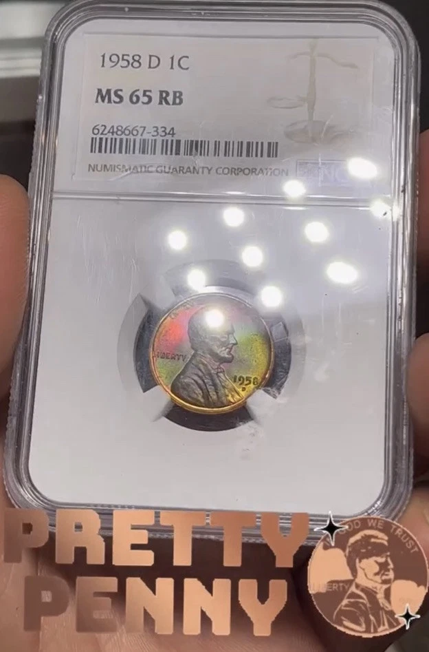 1958-D 1c Lincoln Wheat Cent NGC MS 65 RB **Monster Rainbow Toned** Extreme Tone - Image 2 of 4