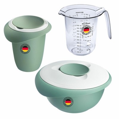 Westmark Rührschüssel 2,5l + Quriltopf + Messkanne, grün, Back-Set, Sparset
