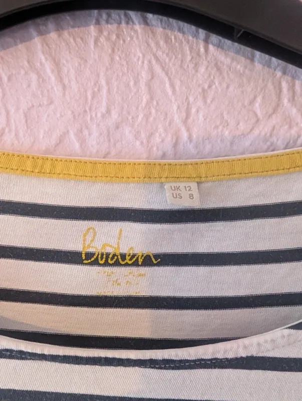 Boden Navy White Breton Stripe Top UK 12 Rainbow Cuff Long Sleeve Cotton Nautica image 4