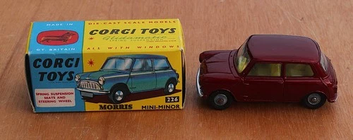 1960'S CORGI VINTAGE TOY 226 BURGUNDY MORRIS MINI CAR DIECAST Scale Model- 1:43