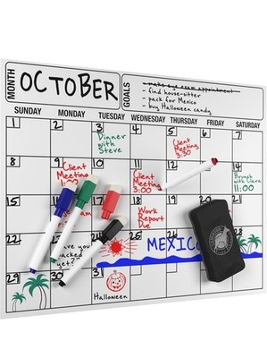 Magnetic Dry Erase Refrigerator Calendar with Markers - 17 x13  Monthly, List