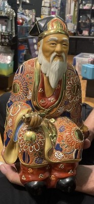 Kutani style Jurojin Seven Lucky Gods Statue Antique Andrea by Sadek Japan+stamp