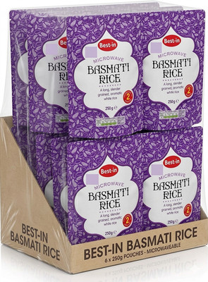 Bestin Basmati Mikrowellenreis, langkörniger aromatischer weißer Reis, 250g, 6er Pack