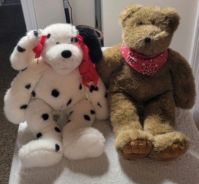 Build A Bear Dalmatian Puppy & Teddy Bear Plush Set with Red Scarves