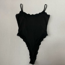 Unbranded Polyester Bodysuit Tank Top Small Black Womens Round Neck Lace Trim