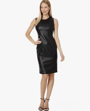 Calvin Klein NWT Black Faux Leather Sheath Dress Sleeveless Size 10 $159