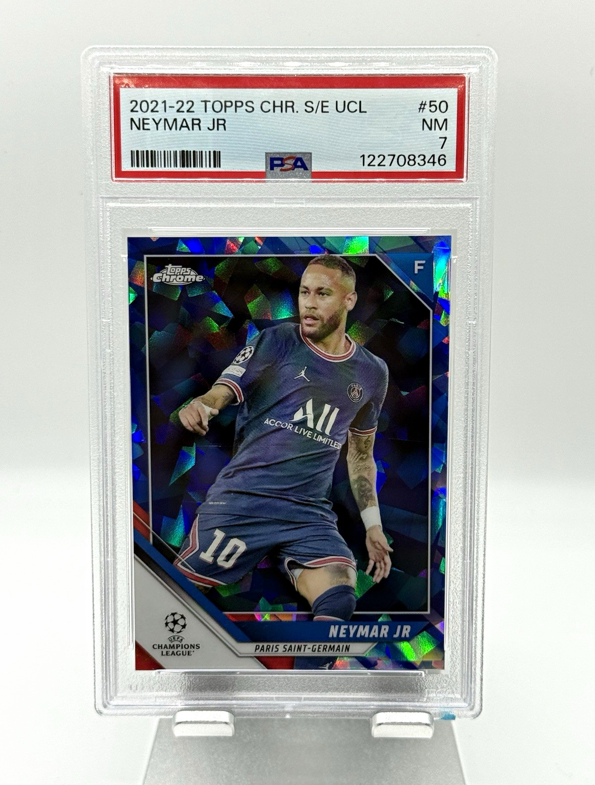 2021-22 Topps Chrome Sapphire UCL Neymar Jr Paris Saint-Germain #50 PSA 7 view 1