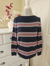 Tommy Hilfiger Womens Midnight Blue Striped 100 Cotton Sweater Pullover Sz.S