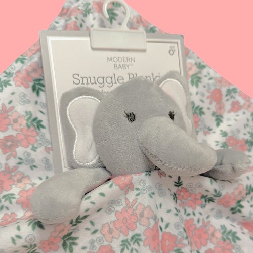 Modern Baby Elephant Lovey Snuggle Blankie Girl Gray Pink Floral Teethers New - Bild 3 von 8