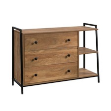 Steel & Wood Compact Dresser Open Shelves Chest of Drawers 3-Drawers Cabinet