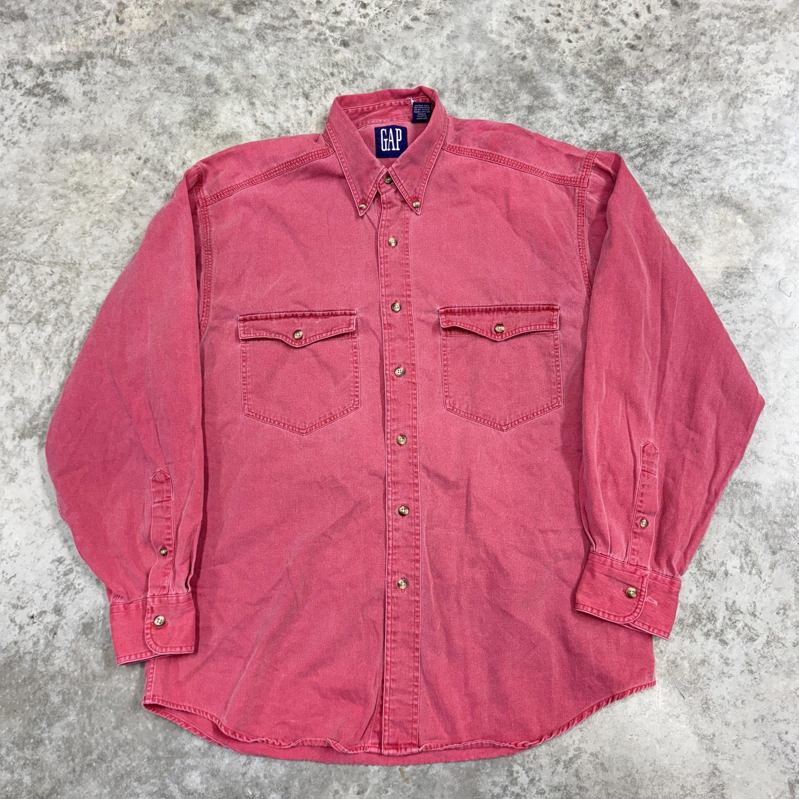 Vintage GAP Shirt Mens Medium Red Denim Western Snap Hong Kong 100% Cotton 90s