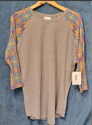 Lularoe ''Randy'' Grey Tunic w/ Multicolored sleeves