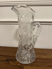 Antique American Brilliant Period ABP Hand Cut Lead Crystal Pitcher. Floral