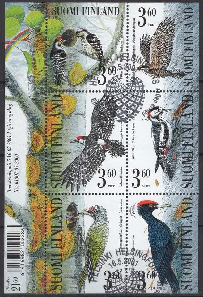 Finland 2001 Mi BL27 - Birds. Woodpeckers - used, First Day of Issue - Image 3 of 3