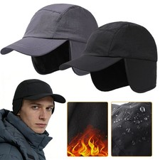 Men Women Winter Hat w/ Earflaps Outdoor Windproof Waterproof Warm Baseball Cap