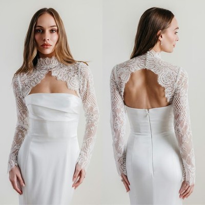 Wedding Dress Topper Jacket for Bride Lace Top Appliques Long Sleeves Plus Size