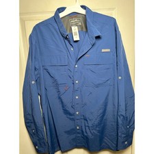 New NWT Eddie Bauer Men's Blue Long Sleeve Woven Utility Shirt XXL Fishing