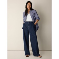 Eileen Fisher Women's Cotton Stretch Denim Roomy Wide Trouser, Medium Indigo