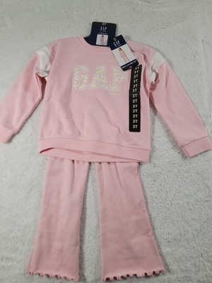 NWT Gap Kids Girls 3T 2piece Pant Set Pink Ribbed Pants & Sweatshirt