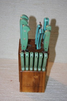 The Pioneer Woman 14-Piece Knife Block Set - Mint / Teal Green Handles Stainless