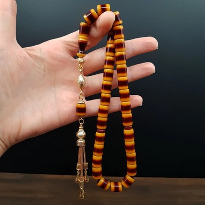 Islamic Prayer Bakelite AMBER Rosary.11x9mm.33 beads.Tasbih,Misbaha , Handmade