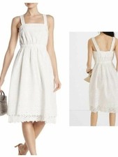 NWT Madewell White Cotton Eyelet Midi Dress Scalloped Ruffle Bodice Size 00