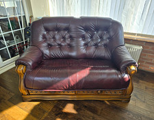 Winchester 3 Seater Leather Sofa Tufted Back Rolled Arms Wood Storage 195cm