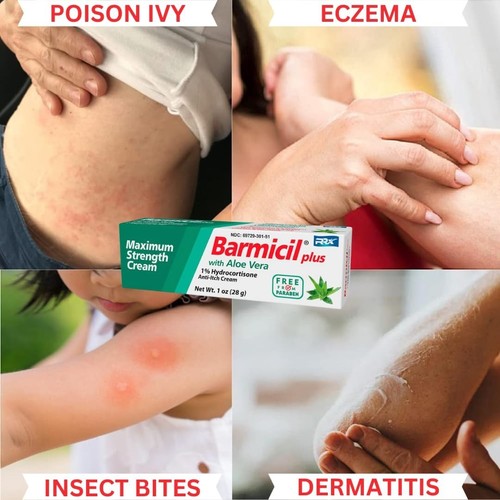 Barmicil Plus Cream w/ Aloe Vera 1% Hydrocortisone Skin Allergies, Anti Itch 1oz - Picture 4 of 9