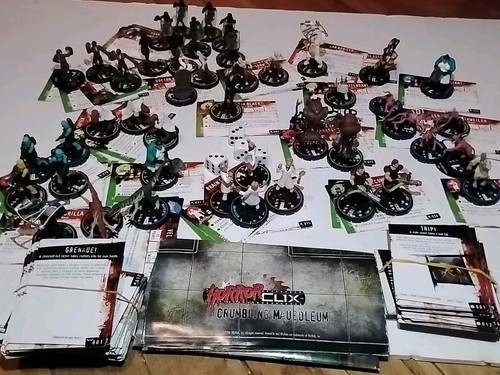 Horrorclix: Mixed Lot - 45 Miniatures with Cards + Plot Twist Cards Gameboard