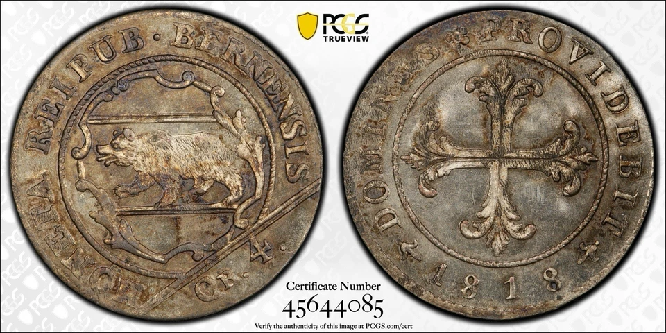 1818 4 Kreuzers PCGS MS65 Swiss Silver Batzen with Pcgs Certification Photo - Image 4 of 4