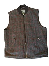 Woolrich Charcoal Grey Red Plaid Full Zip Wool  American Outdoorsman Vest Large