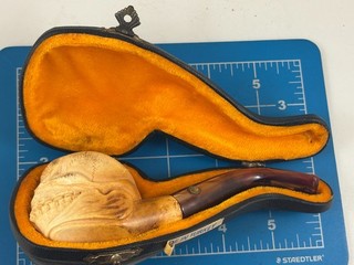 Judd's Vintage CAO Meerschaum Carved Skull Pipe in Fitted Case